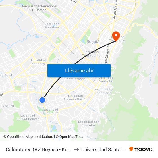 Colmotores (Av. Boyacá - Kr 36a) (A) to Universidad Santo Tomás map
