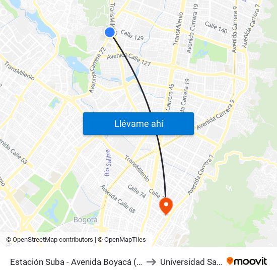 Estación Suba - Avenida Boyacá (Av. Boyacá - Cl 128b) to Universidad Santo Tomás map