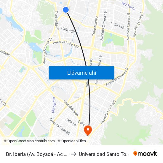 Br. Iberia (Av. Boyacá - Ac 138) to Universidad Santo Tomás map