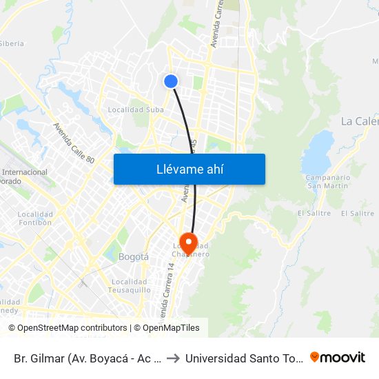 Br. Gilmar (Av. Boyacá - Ac 153) to Universidad Santo Tomás map