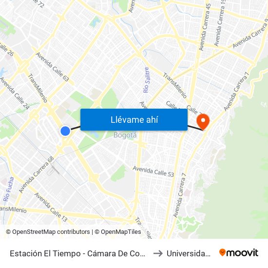 Estación El Tiempo - Cámara De Comercio De Bogotá (Ac 26 - Kr 68b Bis) to Universidad Santo Tomás map