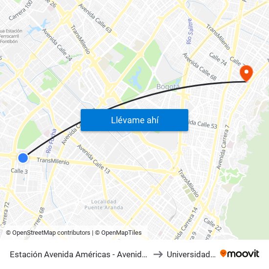 Estación Avenida Américas - Avenida Boyacá (Av. Américas - Kr 71b) (A) to Universidad Santo Tomás map
