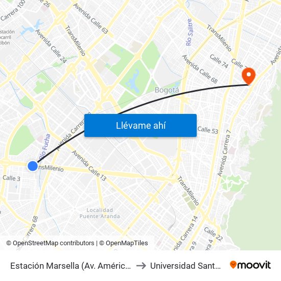Estación Marsella (Av. Américas - Kr 69b) to Universidad Santo Tomás map