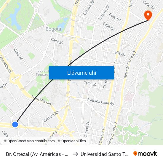 Br. Ortezal (Av. Américas - Tv 39) to Universidad Santo Tomás map