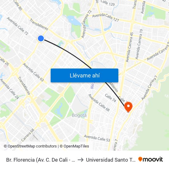 Br. Florencia (Av. C. De Cali - Cl 72b) to Universidad Santo Tomás map