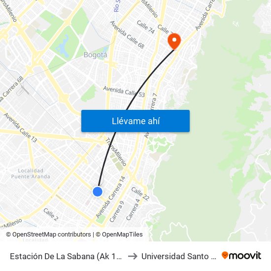 Estación De La Sabana (Ak 18 - Ac 13) to Universidad Santo Tomás map