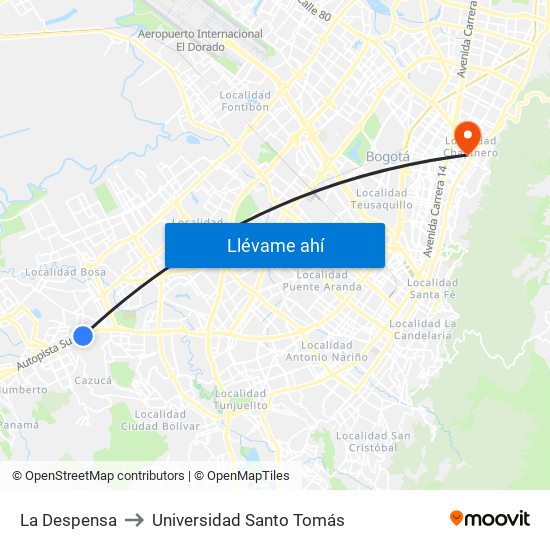 La Despensa to Universidad Santo Tomás map