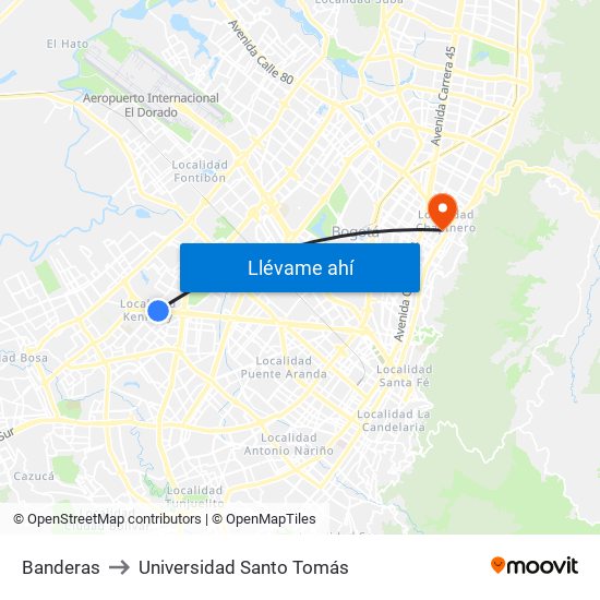 Banderas to Universidad Santo Tomás map