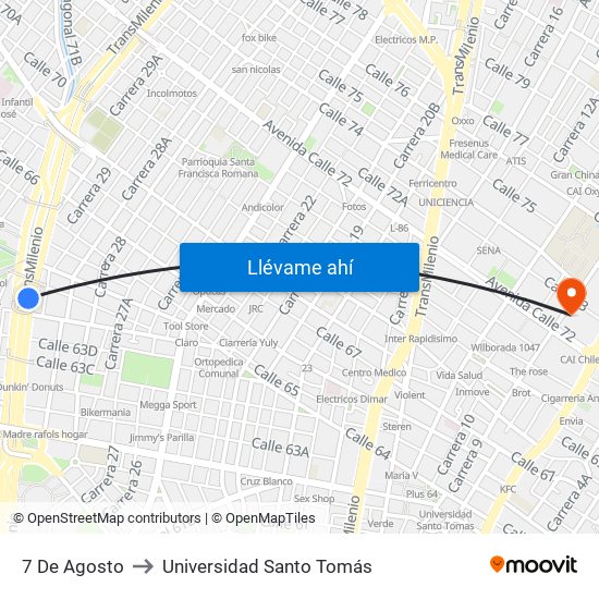 7 De Agosto to Universidad Santo Tomás map