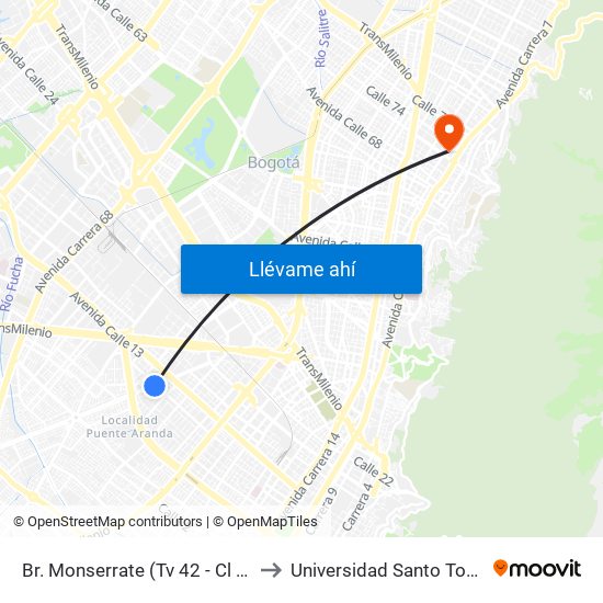 Br. Monserrate (Tv 42 - Cl 11a) to Universidad Santo Tomás map