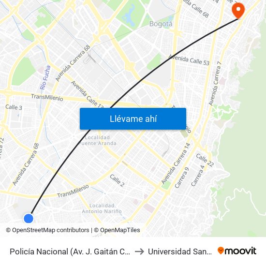 Policía Nacional (Av. J. Gaitán C. - Cl 47 Sur) (A) to Universidad Santo Tomás map