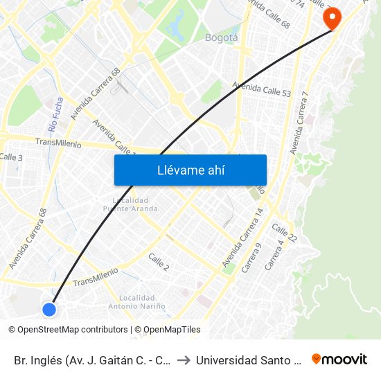 Br. Inglés (Av. J. Gaitán C. - Cl 41 Sur) to Universidad Santo Tomás map