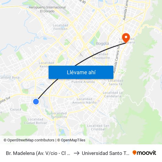 Br. Madelena (Av. V/cio - Cl 63 Sur) to Universidad Santo Tomás map