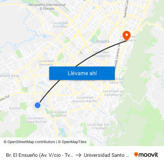 Br. El Ensueño (Av. V/cio - Tv 63) (A) to Universidad Santo Tomás map