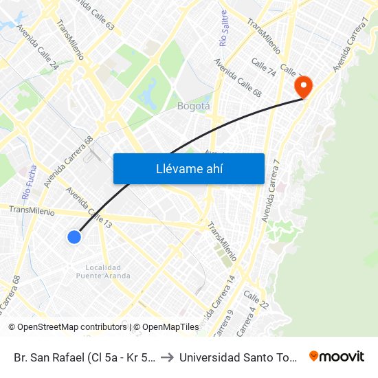 Br. San Rafael (Cl 5a - Kr 53c) to Universidad Santo Tomás map