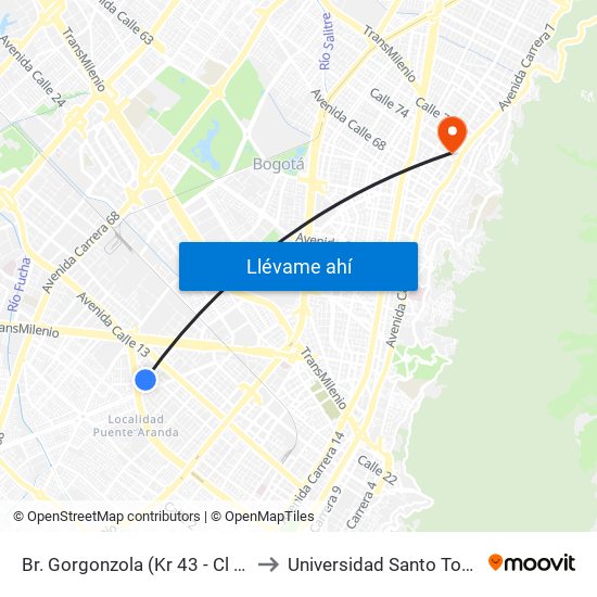 Br. Gorgonzola (Kr 43 - Cl 10a) to Universidad Santo Tomás map