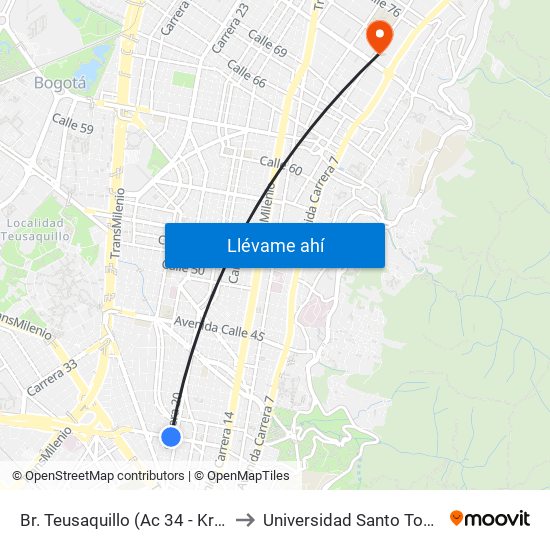 Br. Teusaquillo (Ac 34 - Kr 20) to Universidad Santo Tomás map