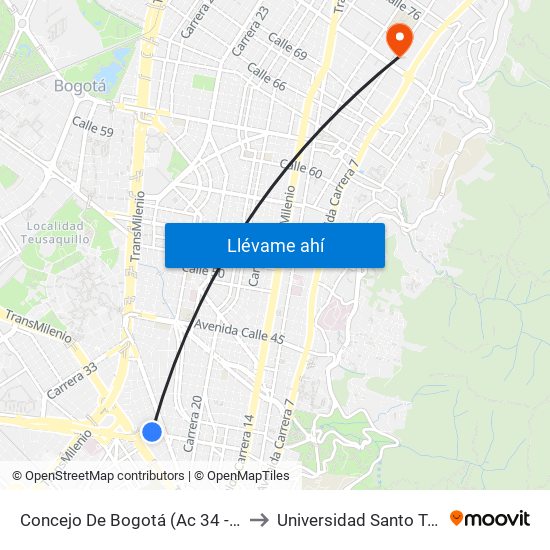Concejo De Bogotá (Ac 34 - Kr 27) to Universidad Santo Tomás map