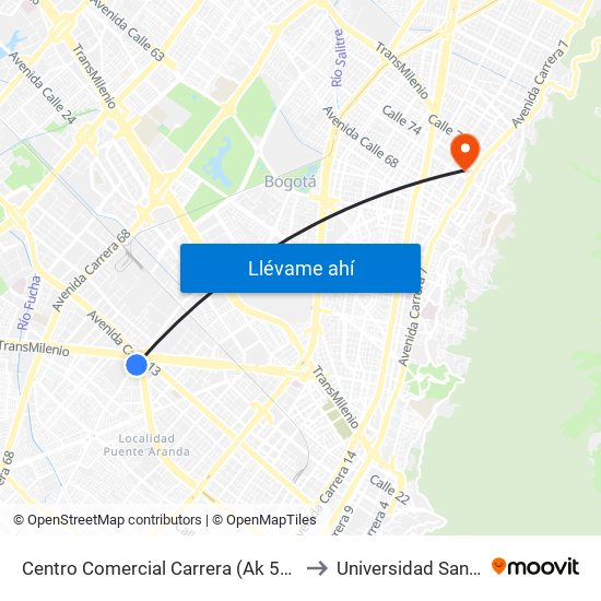 Centro Comercial Carrera (Ak 50 - Av. Américas) to Universidad Santo Tomás map