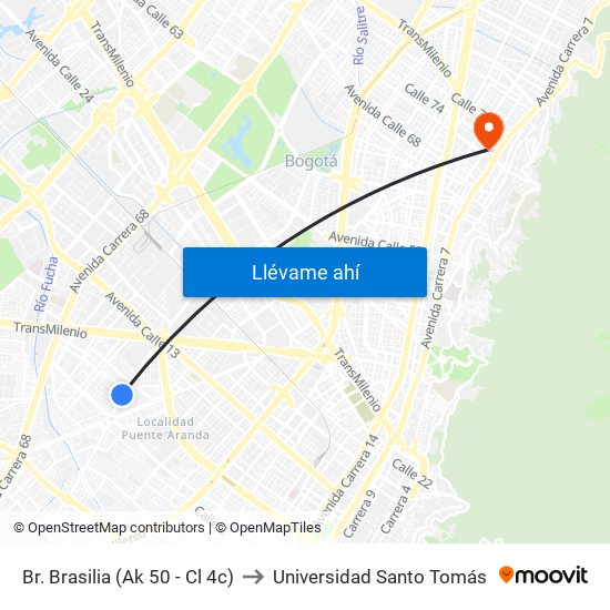 Br. Brasilia (Ak 50 - Cl 4c) to Universidad Santo Tomás map