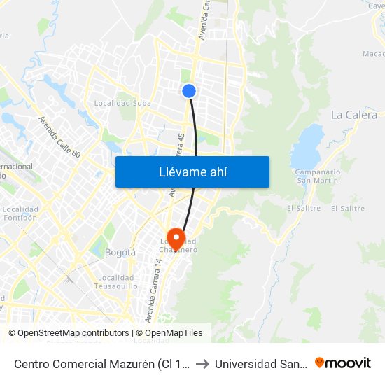 Centro Comercial Mazurén (Cl 152 - Auto Norte) to Universidad Santo Tomás map