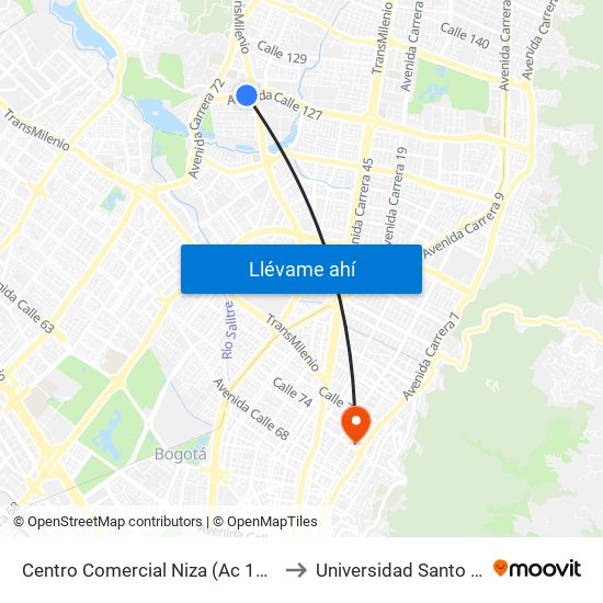 Centro Comercial Niza (Ac 127 - Kr 60) to Universidad Santo Tomás map