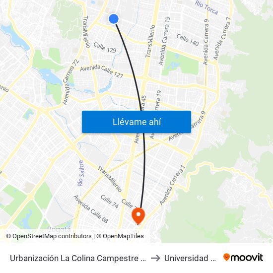 Urbanización La Colina Campestre II Sector (Av. Villas - Cl 137a) to Universidad Santo Tomás map