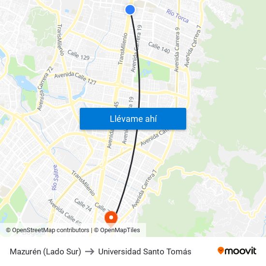 Mazurén (Lado Sur) to Universidad Santo Tomás map