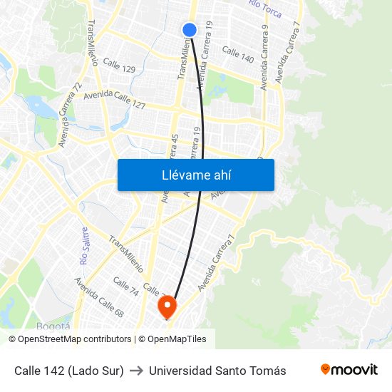 Calle 142 (Lado Sur) to Universidad Santo Tomás map