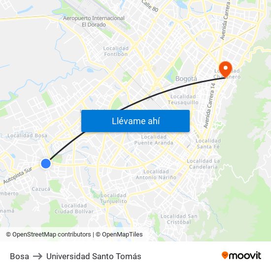 Bosa to Universidad Santo Tomás map