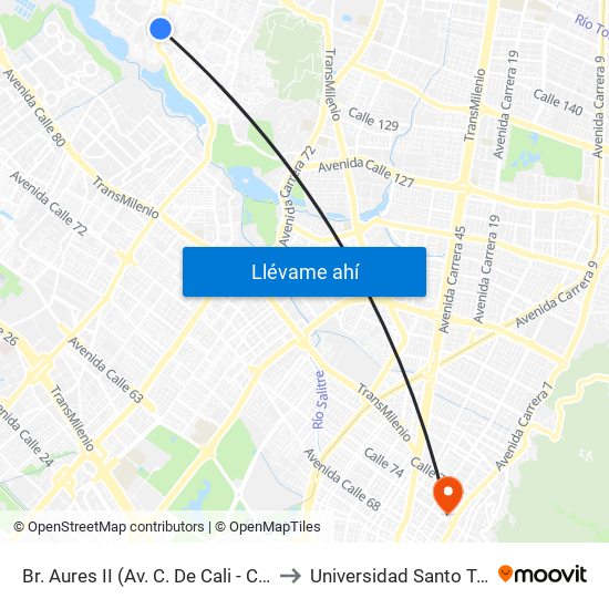 Br. Aures II (Av. C. De Cali - Cl 129d) to Universidad Santo Tomás map