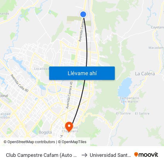 Club Campestre Cafam (Auto Norte - Cl 215) to Universidad Santo Tomás map