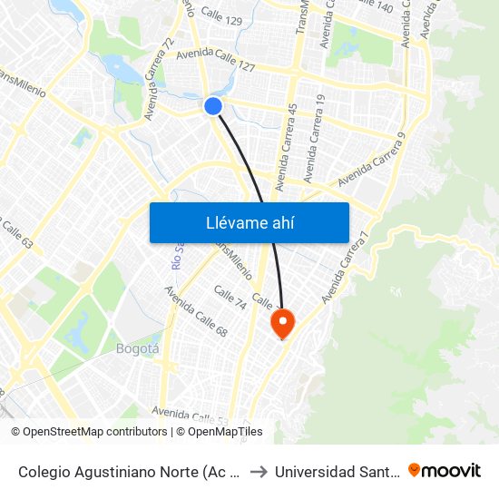 Colegio Agustiniano Norte (Ac 116 - Av. Suba) to Universidad Santo Tomás map