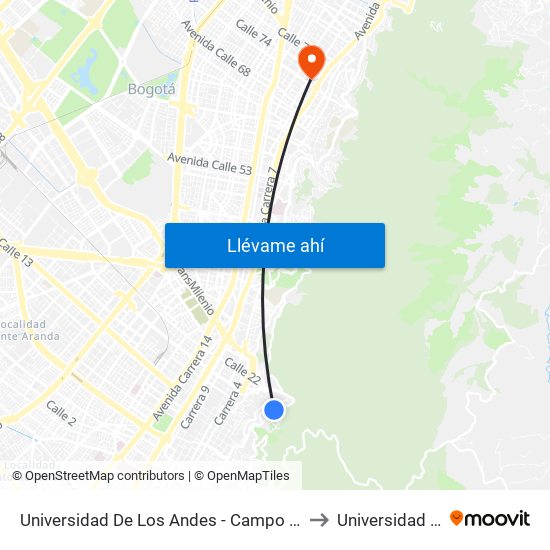 Universidad De Los Andes - Campo Deportivo (Av. Circunvalar - Cl 18) to Universidad Santo Tomás map