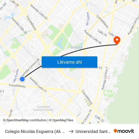 Colegio Nicolás Esguerra (Ak 68 - Cl 10) (A) to Universidad Santo Tomás map