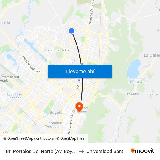 Br. Portales Del Norte (Av. Boyacá - Cl 167) to Universidad Santo Tomás map