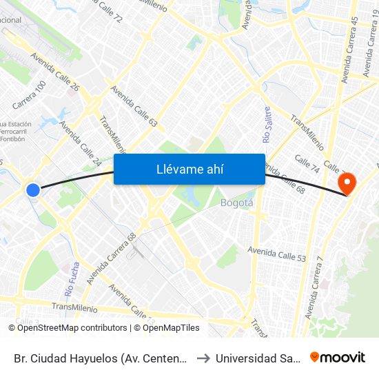 Br. Ciudad Hayuelos (Av. Centenario - Av. C. De Cali) to Universidad Santo Tomás map