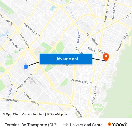 Terminal De Transporte (Cl 22c - Kr 68f) to Universidad Santo Tomás map