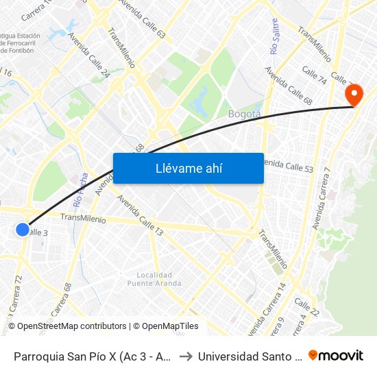 Parroquia San Pío X (Ac 3 - Av. Boyacá) to Universidad Santo Tomás map