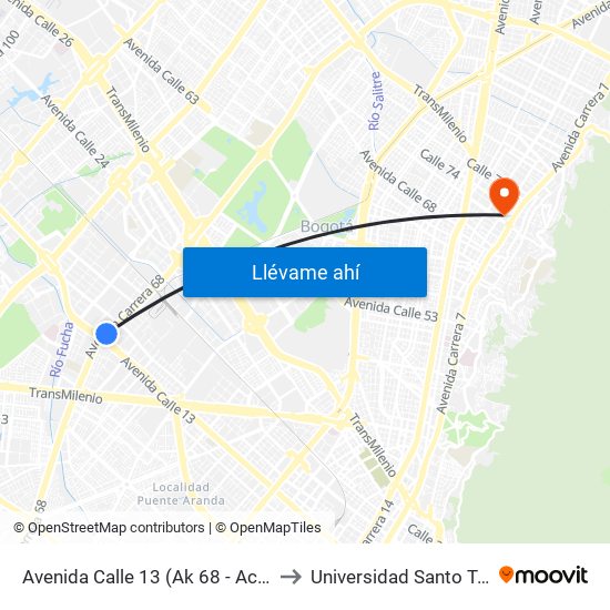 Avenida Calle 13 (Ak 68 - Ac 13) (A) to Universidad Santo Tomás map