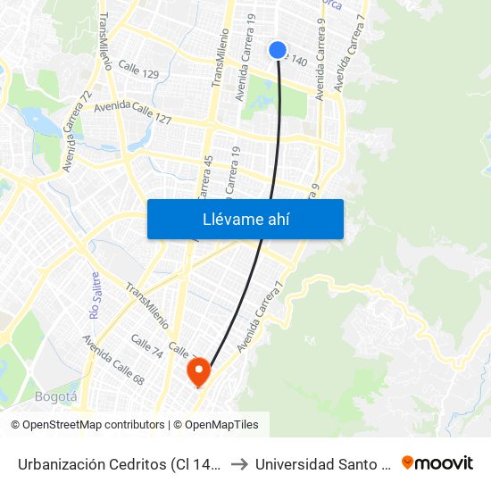 Urbanización Cedritos (Cl 140 - Kr 13) to Universidad Santo Tomás map