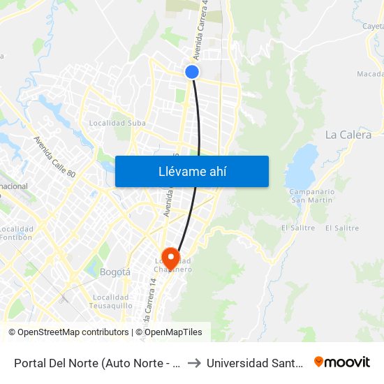 Portal Del Norte (Auto Norte - Cl 172a) (B) to Universidad Santo Tomás map