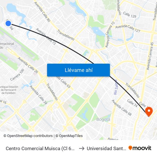 Centro Comercial Muisca (Cl 64 - Kr 118b) (A) to Universidad Santo Tomás map