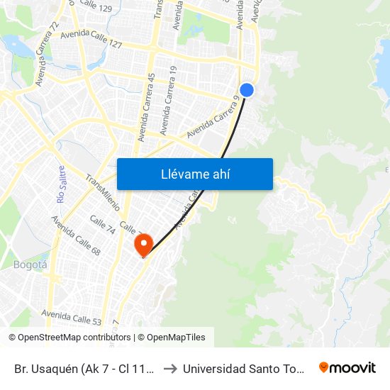 Br. Usaquén (Ak 7 - Cl 119b) to Universidad Santo Tomás map