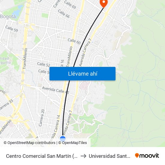 Centro Comercial San Martín (Ak 7 - Cl 32) to Universidad Santo Tomás map