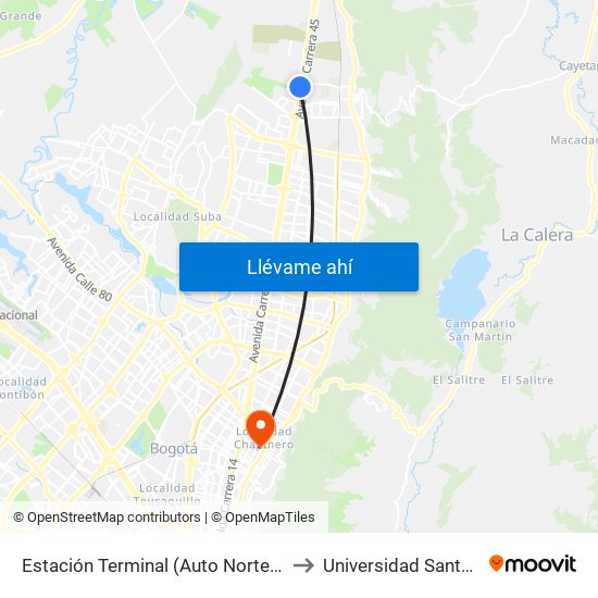 Estación Terminal (Auto Norte - Cl 191) (B) to Universidad Santo Tomás map