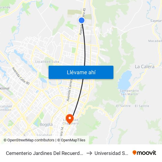 Cementerio Jardines Del Recuerdo (Auto Norte - Cl 197) to Universidad Santo Tomás map