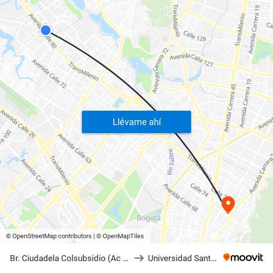 Br. Ciudadela Colsubsidio (Ac 80 - Kr 112a) to Universidad Santo Tomás map