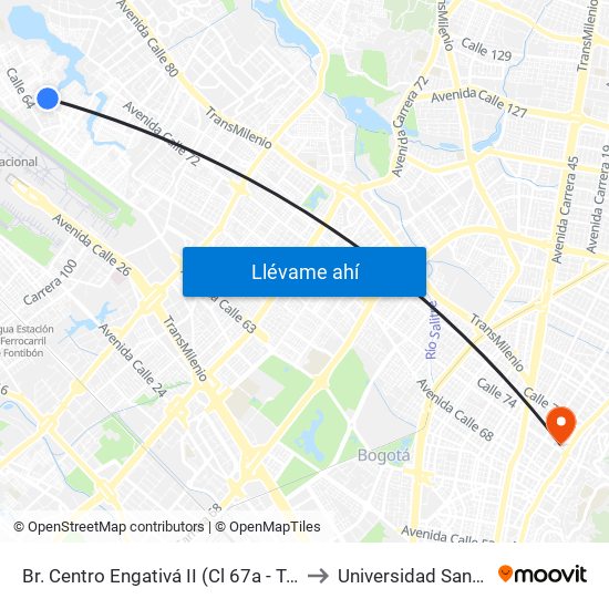 Br. Centro Engativá II (Cl 67a - Tv 113b Bis) (A) to Universidad Santo Tomás map