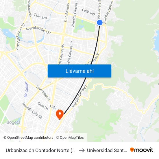 Urbanización Contador Norte (Ak 9 - Ac 134) to Universidad Santo Tomás map